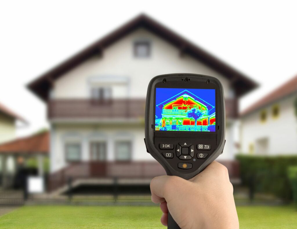 Thermal camera pointed at a house